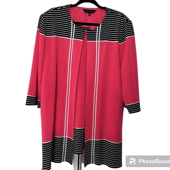 Ming Wang Long Cardigan In Coral, Black and White size 1X - Picture 1 of 9